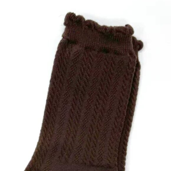 NWT Jane Ribbed Brown Ruffle Crew Socks - Picture 2 of 5